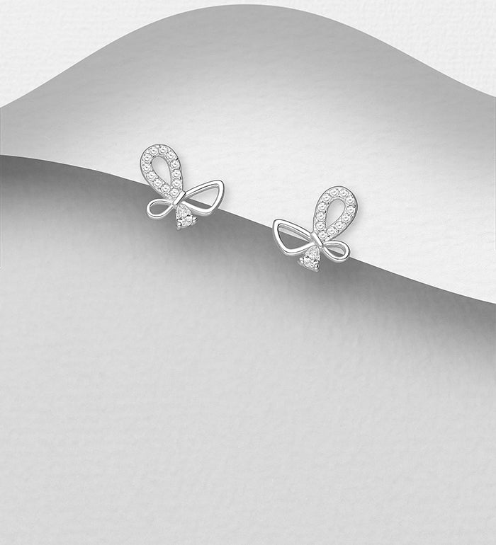 925 Sterling Silver Butterfly Push-Back Earrings with CZ Simulated Diamonds – Elegant Stud Jewelry