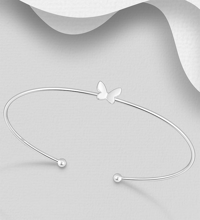 925 Sterling Silver Butterfly Cuff – Elegant Open Bangle Bracelet