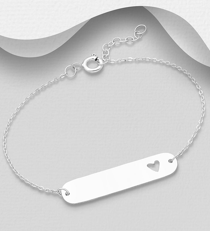 925 Sterling Silver Engravable Heart Bracelet – Personalized Jewelry Gift