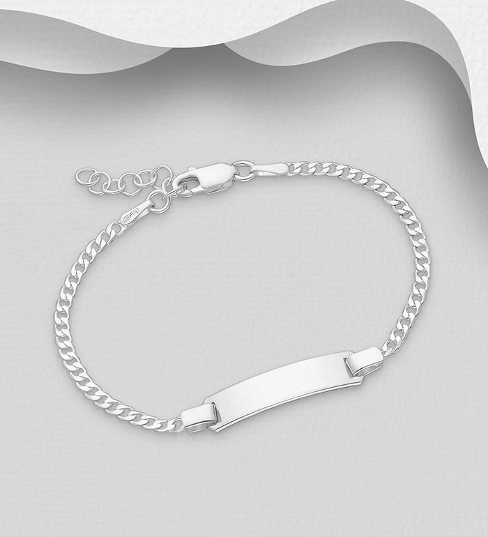 925 Sterling Silver Engravable Tag Bracelet- 6mm wide, Made in Italy