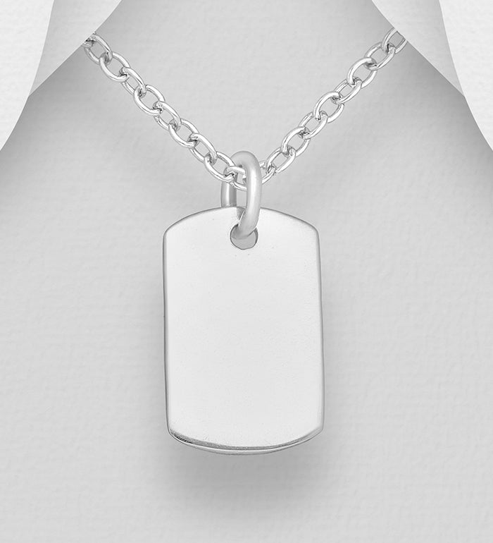 925 Sterling Silver Engravable Tag Pendant – Personalized Necklace Charm