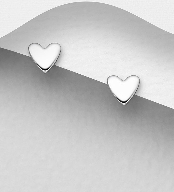 925 Sterling Silver Heart Push-Back Earrings – Classic Stud Jewelry