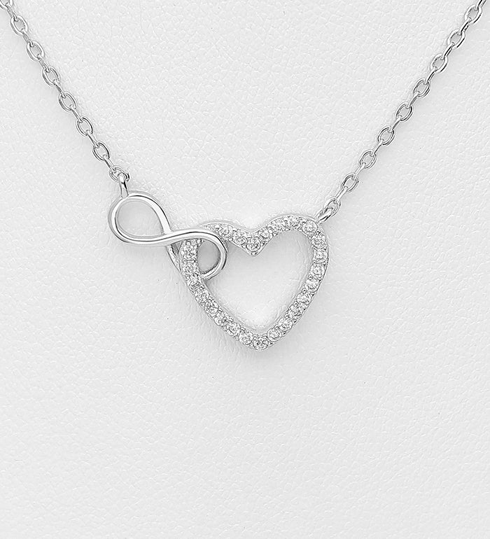 925 Sterling Silver Heart & Infinity Link Necklace with CZ Simulated Diamonds – Symbolic Pendant Jewelry
