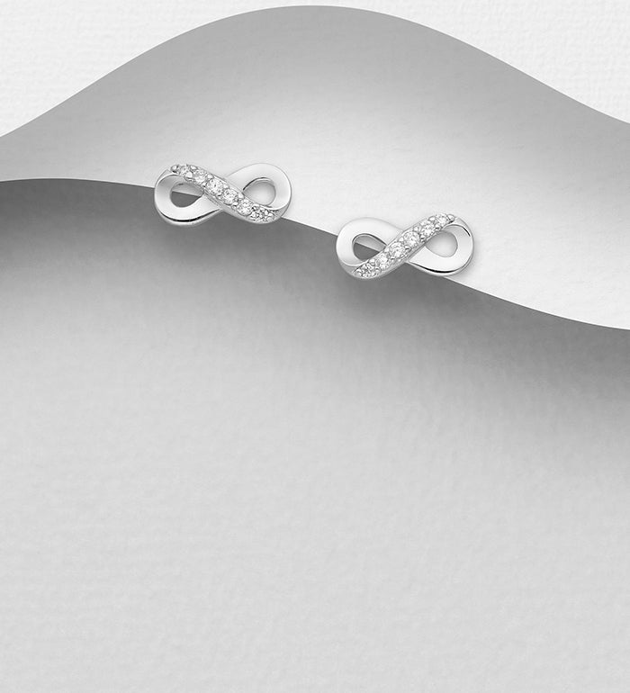 925 Sterling Silver Infinity Push-Back Earrings with CZ Simulated Diamonds – Elegant Symbolic Jewelry