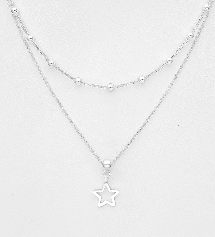 925 Sterling Silver Star & Ball Layered Necklace – Minimalist Silver Jewelry