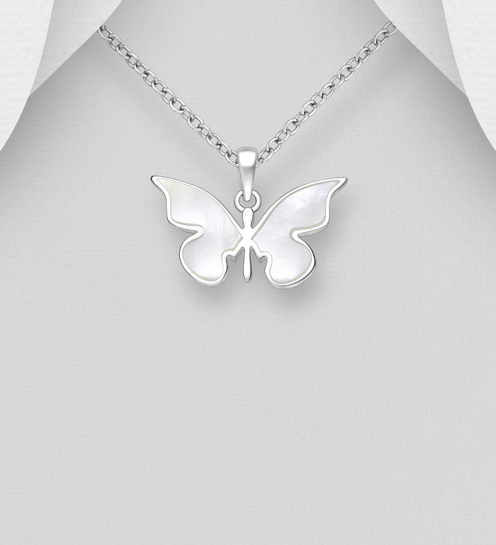 925 Sterling Silver Butterfly Pendant with Shell – Elegant Nature-Inspired Jewelry