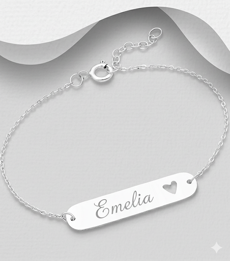 925 Sterling Silver Engravable Heart Bracelet – Personalized Jewelry Gift