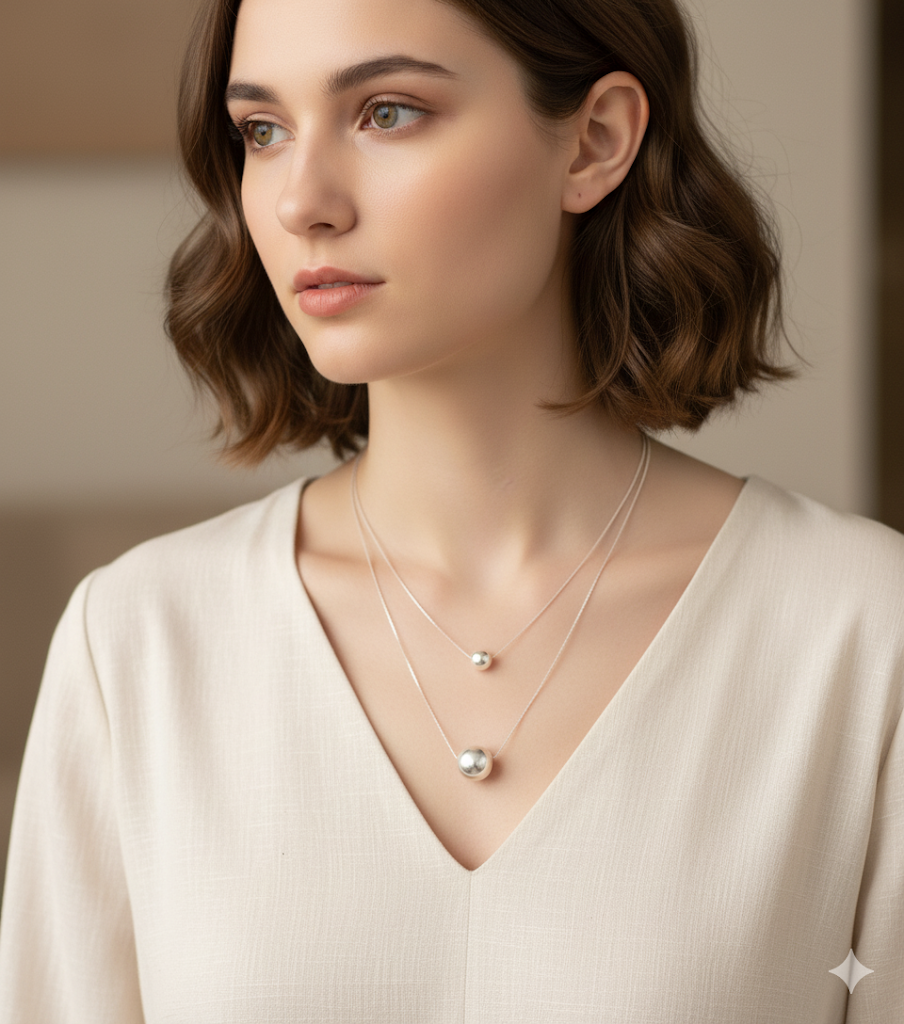 925 Sterling Silver Ball Layered Choker Necklace – Minimalist Silver Jewelry