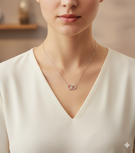 925 Sterling Silver Circle Links Necklace with CZ Simulated Diamonds – Modern Silver Jewelry